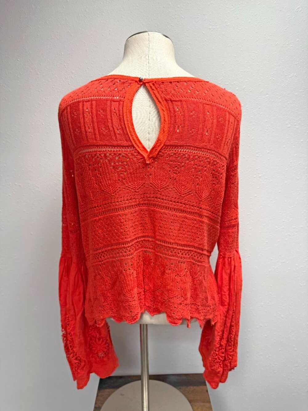Free People Once Upon A Time Lace Crochet Bell Sleeve Top - Picture 6 of 14